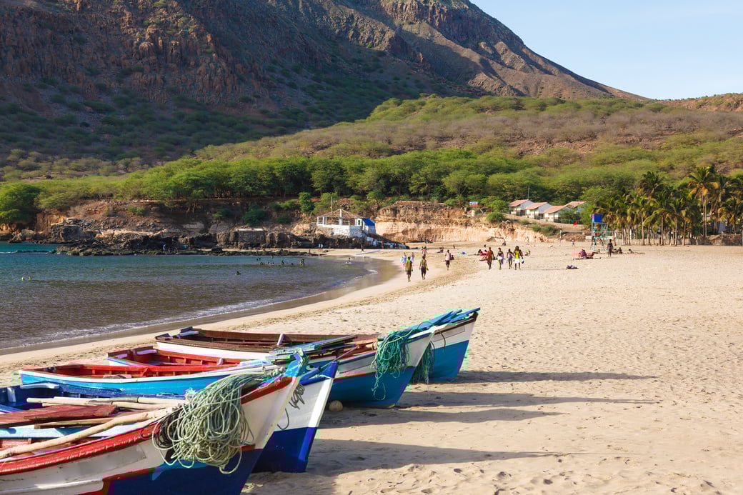 Fisher Boats in Tarrafal Beach in Santiago Island in Cape Verde
